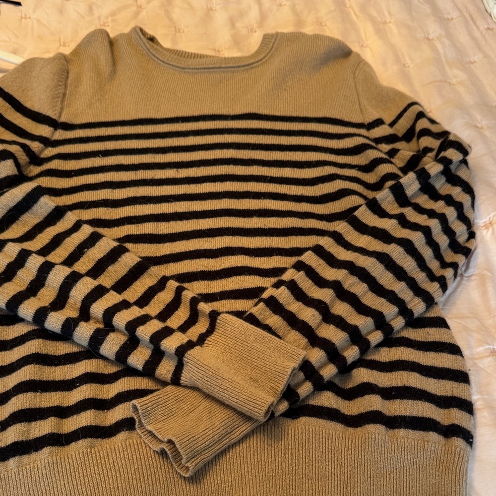 Women’s  Striped Crewneck Sweater in Beige and Black